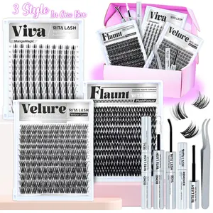 RITALASH 408Pcs Lash Clusters, VIVA/FLAUNT/VELURE 8-18mm DIY Volume Cluster Eyelash Extensions Kit Popular & Must-Have Clusters with Lash Bond and Seal, Remover, Lash Tweezers Perfect Density Lashes