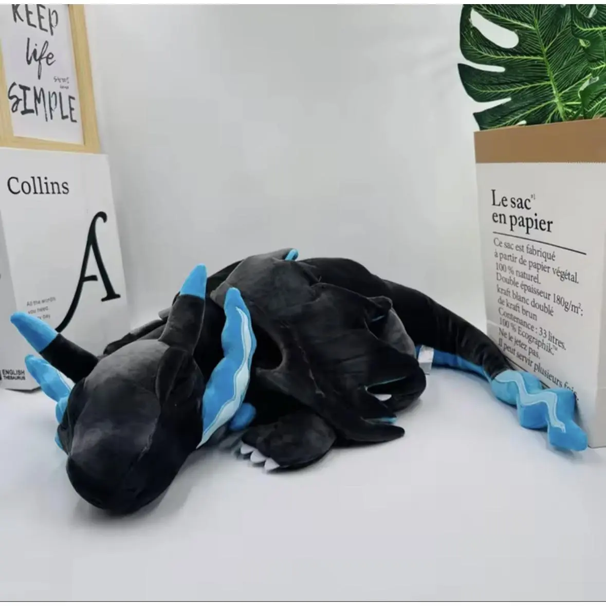 Collins Black and Blue Dragon Plush Toy for Sleeping Comfortable and Cozy