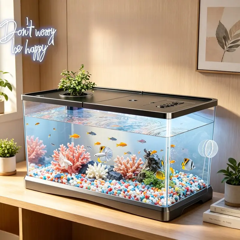 New Home Aquarium with Lid, Plastic Eco-Friendly Decorative Large Goldfish Tank, Water Tank, Desktop Lazy Turtle Bowl, Modern Design
