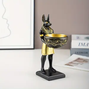 Anubis Dog God Statue, Resin Sculpture of Egyptian Deity, Exotic & Detailed Decor for Living Room, Bookshelf, Desktop, Collector's Display, Resin Animal Sculptures