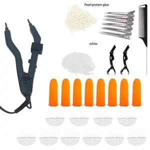 Hair Integrated Keratin Glue Combination Tool, 1 Set Adjustable Temperature Mini Heating Head Hair Iron & Pointed Comb & Hair Pad & Insulated Sleeve & Clip for Salon Hair Curling Tool, Hair Styling Tools, Salon Equipment