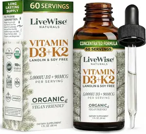 Vegan D3 K2 Vitamin 5000 IU, 90 MCG (MK-7) Drops - 60 Servings, Ultra Concentrated Formulation, and Fast Absorption - Precision Micro-Dosing Dropper for Cognitive & Immune Support