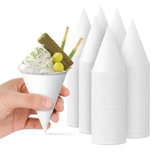 800pcs Snow Cone Cups,4 oz Disposable White Paper Cone Cups,Ice Cups for Shaved Ice,Wax Coated Leakproof Water Cups for Water Cooler Dispenser, middle