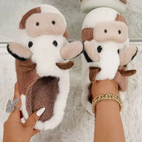 Women's Playful 3D Animal Print Slip-On Slide Indoor Home Slippers - Polyester Plush, Warm, Lightweight, Soft, Thick Sole, Anti-Slip, Deodorant, Tile Floor Grip, Autumn Winter Casual Guest Slippers for Shoeless Home, Gifts for Women