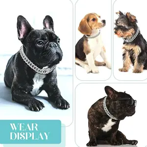 Silver Dog Chain Collar 13mm Wide Diamond Cuban Link Necklace Crystal Metal Pet Collar for Small Medium & Large Dogs & Cats High-Quality Zinc Alloy Zirconia Decorations All Seasons