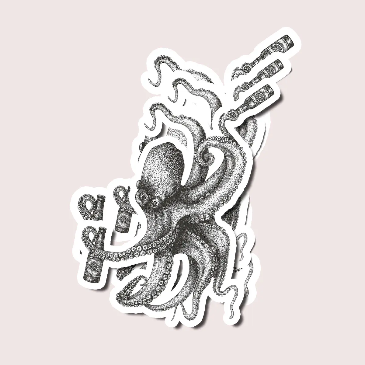 Octopus Beer Sticker, Funny Tentacles Holding Bottles Vinyl Decal for Laptops, Coolers, Water Bottles, Cars, Gifts for Beer Lovers