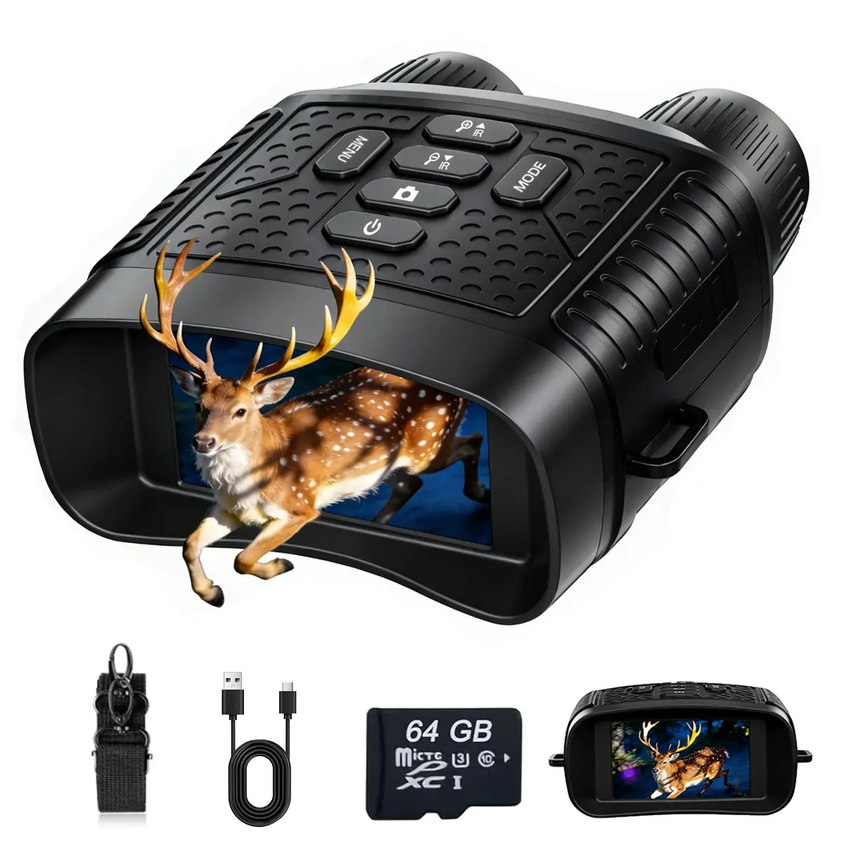 Night Vision Goggles for Adults, 2.5K Night Vision Binoculars with 2000mAh Rechargeable Battery and 64GB TF Card for Hunting, Wildlife Observation