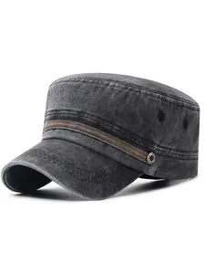 Unisex Cadet Army Cap Adjustable Flat Top Cap Washed  Military Hat Baseball Cap