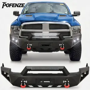 POFENZE-Mestan Front Bumper Fit for Dodge Ram 1500 2009-2012, Pickup Truck Bumper Black with WinchPlate, D-ring and Lights boujee car accessories