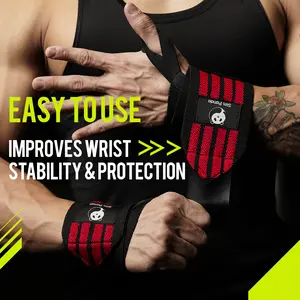 Slim Panda Soft Wrist Support Strap Thumb Opening Heavy Duty Thumb Loop Straps for Powerlifting Strength Training Wrist Wraps Black and Red gym