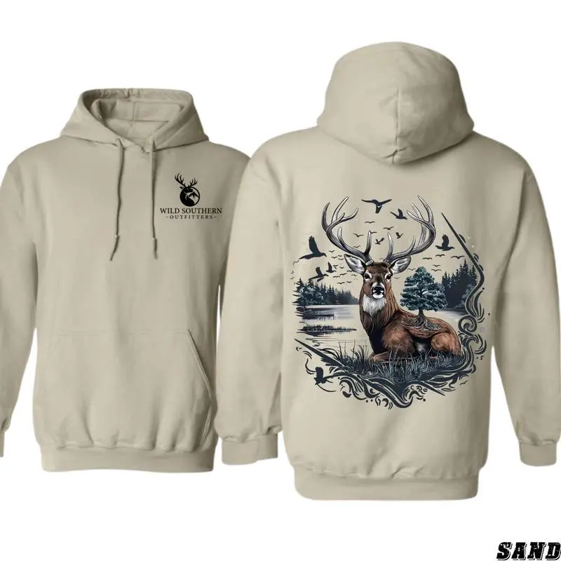 Wild Southern Outfitters Hoodie – Big Buck Deer Graphic Hunting Sweatshirt – Rustic Outdoor Country Lifestyle Hoodie for Men and Women – Wildlife Forest Scene Unisex - KitchenEra, Casual, Cotton