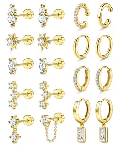 Milacolato 20G Hypoallergenic 316L Surgical Steel Earring Stacking Set - Women's Stud & Hoop Earrings, Open Cuff, Multiple Pairs Stacked Set for Cartilage, Multiple Piercings summerwins