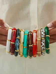 Colorful Faux Agate Exquisite Bracelet Trendy Stack Bangle Buckle Design Vintage Style Commuter Accessory, Fashionable Jewelry for Women
