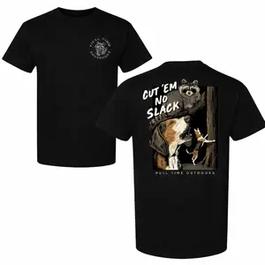 Men's Cut 'Em No Slack Raccoon Hunting Short-Sleeve Classic Round Neck T-Shirt, Coon Hunting Dog Graphic, Casual Menswear, American Outdoor Field Wear, Gift for Coon Hunters - KitchenEra