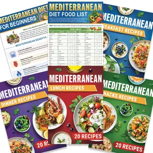 Mediterranean Diet for Beginners & Seniors, 6 Laminated Charts with 28-Day Meal Plan, Mediterranean Food List, 80 Recipes with Macros, Blue Zone Inspired Low Cholesterol Healthy Eating Guide