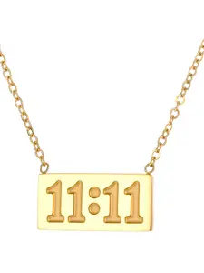 18K Gold Plated Stainless Steel 11:11 Angel Number Bar Necklace, Matte Embossed Design, Waterproof Hypoallergenic Dainty Spiritual Jewelry for Women & Teen Girls, Manifestation & Numerology Gift