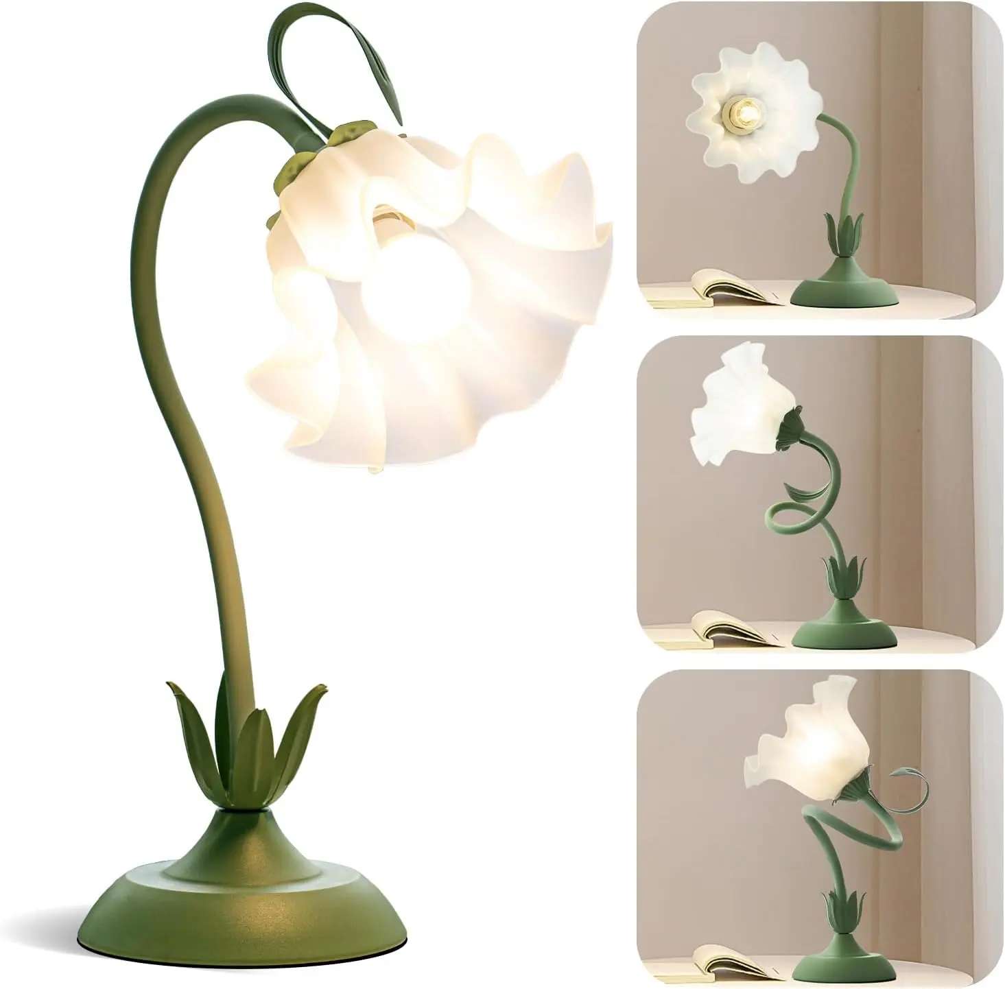 Cute Flower Table Lamp - 3-Color Temperature LED Bulb, Retro Soft-Light Bedside Reading Lamp, Bedroom Lighting for Living Room Decor