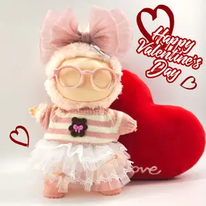 Coquette Valentine Premium 5pc Outfit Set for 7" Plush or Doll - Includes Knit Sweater Tulle Skirt Bow Glasses & Shoes - No Doll Included - Valentine Capsule
