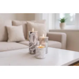Wrap A Candle Cool Neutral Candle Set | Reusable Candle Base with Interchangeable Neutral Wraps | Instantly Change Your Candle Look | Modern Farmhouse Home Decor Candle | Printed Wrap Set for Stylish Everyday Candle Styling