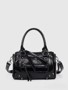 Y2K Punk Boston Handbag, Black Studded Top-Handle Bag with Detachable Strap, Casual Crossbody Purse for Daily, Handbag Shoulder Purse, Fashionable Crossbody Bag