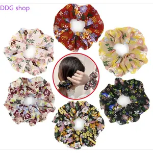 Popular Instagram-worthy begonia flower chiffon scrunchie hair tie, printed elastic hair band, Korean style women's hair accessory, hair flower.