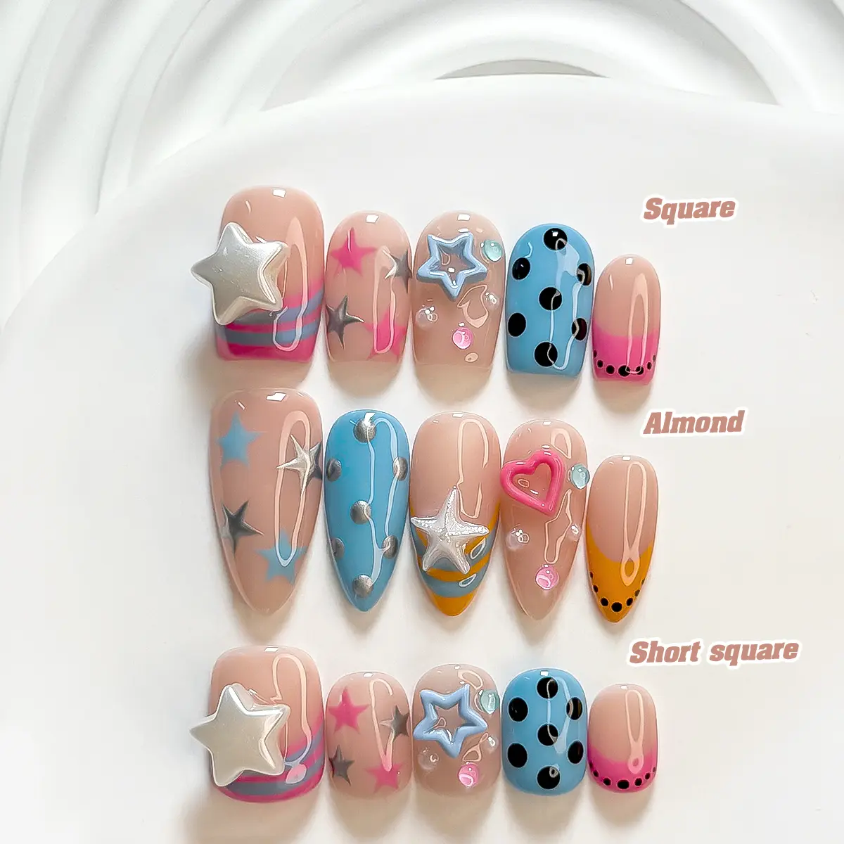 CuraTique Summer Collection | Star Pop | 10-Piece Set  100% Handmade Nail Stickers, 3D Gel Nails, Reusable Nail Decorations | 2026 SummerNails | Holiday | The Perfect Nail Art for Vacations | Birthday Parties&Gift-Giving