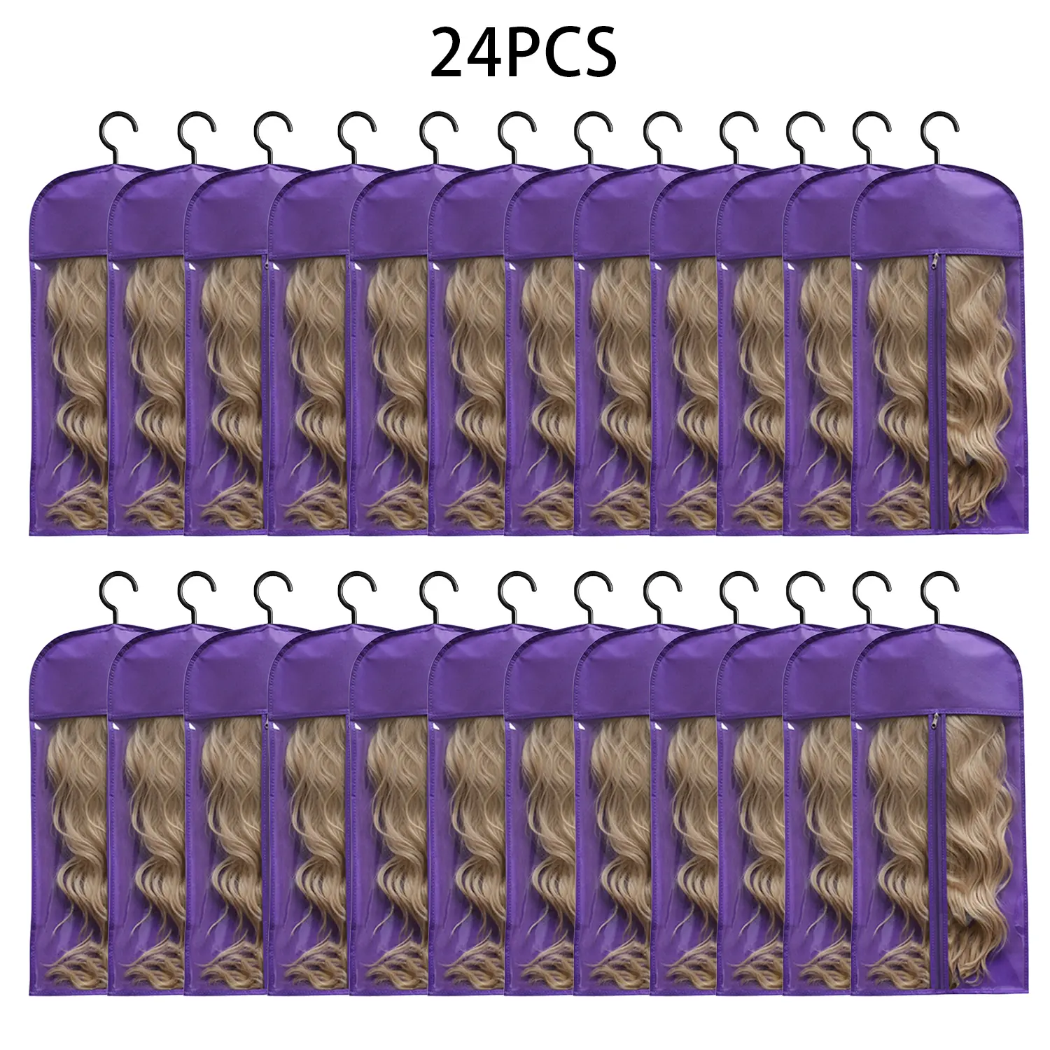 Hanging Wig Storage Bags 12/24 Pack with Hangers, Lightweight Dustproof Organizer with Transparent View for Closet Organization and Travel, 24/12 Pack, Portable, Closet Storage, Improves Organization, Individual Storage Without Tangling