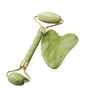 Green Jade Face Roller & Gua Sha Set – Natural Cooling Dual-Ended Roller & Heart-Shaped Tool for Reducing Puffiness & Boosting Serum Absorption for Men & Women