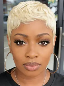 straight layered pixie wig for women 150% Denisty pixie cut human hair wigs short burgundy  natural black color daily party cosplay use wig machine made