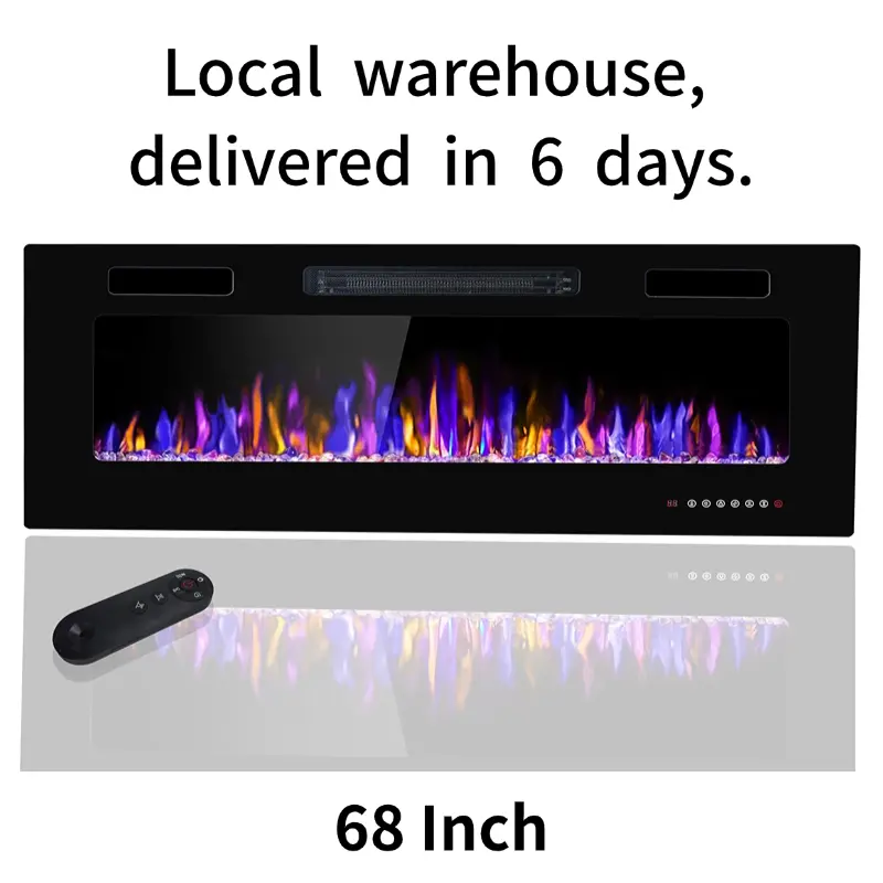 68" Electric Fireplace in-Wall Recessed and Wall Mounted 1500W Fireplace Heater and Linear Fireplace with Timer/Multicolor Flames/Touch Screen/Remote Control