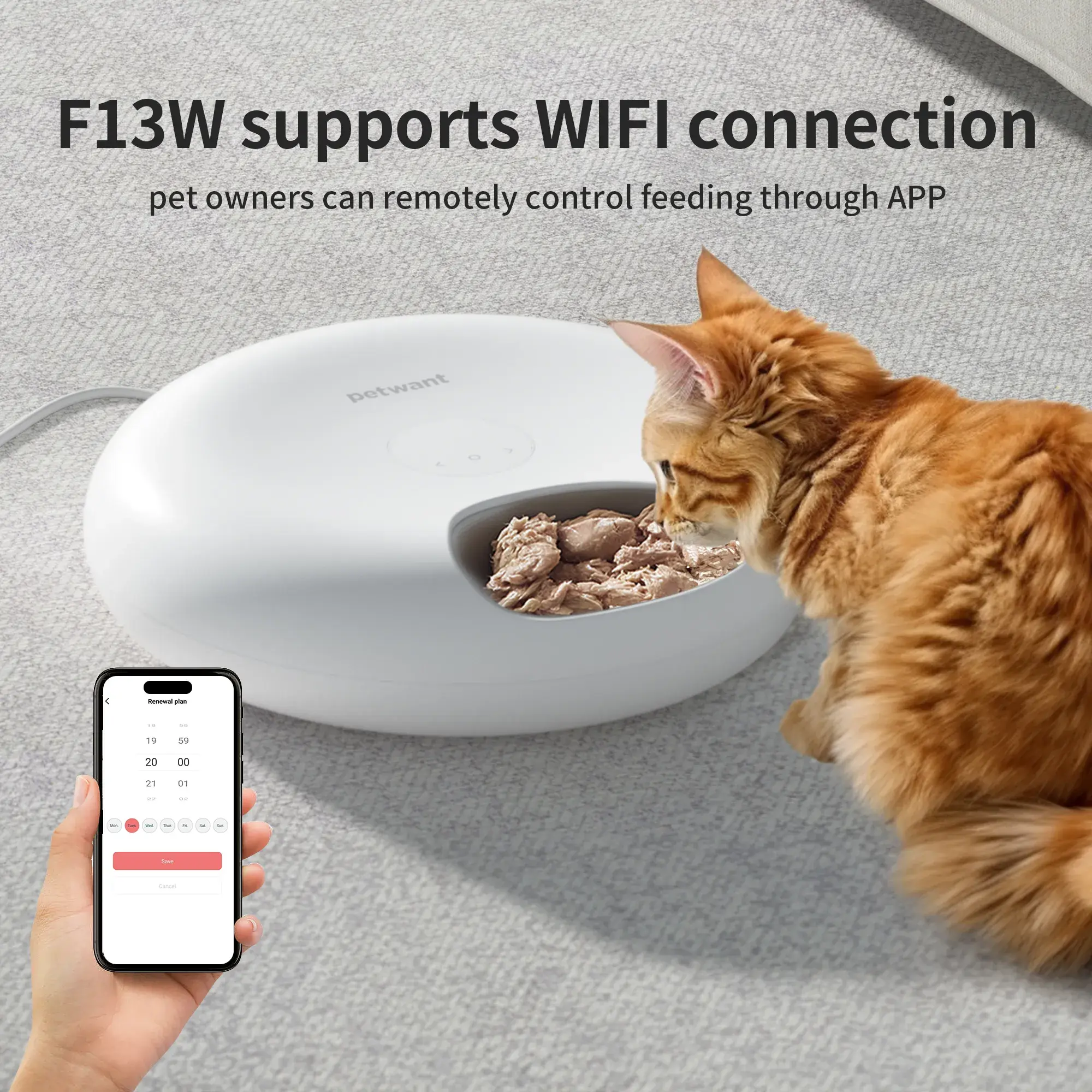 WiFi Smart Automatic Pet Feeder for Dogs & Cats - ABS Plastic, Polyethylene, 6 Compartments (200ml per compartment), APP Management, Remote Control, Plug-Battery Dual-Use, Fresh Food Keeper, 12.6×12.87×3.43 inches, 1800 mAh, 4.19lbs, Automatic Feeder