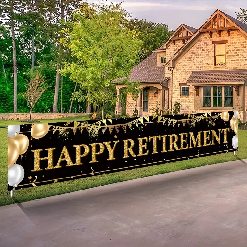 Retirement Party Decoration Banner, Ornaments, and Gold Happy Retirement Sign, 1 Piece, Perfect for Retiring Parties, No Ca Prop 65 Re, Yard Sign Banner Backdrop