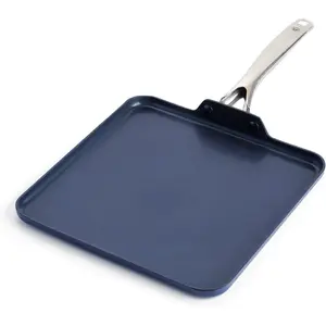 11" Griddle Pan - Diamond Infused Healthy Ceramic Nonstick, PFAS & PFOA-Free, Dishwasher Safe, Oven Safe, Warp Control, Blue - Cookware