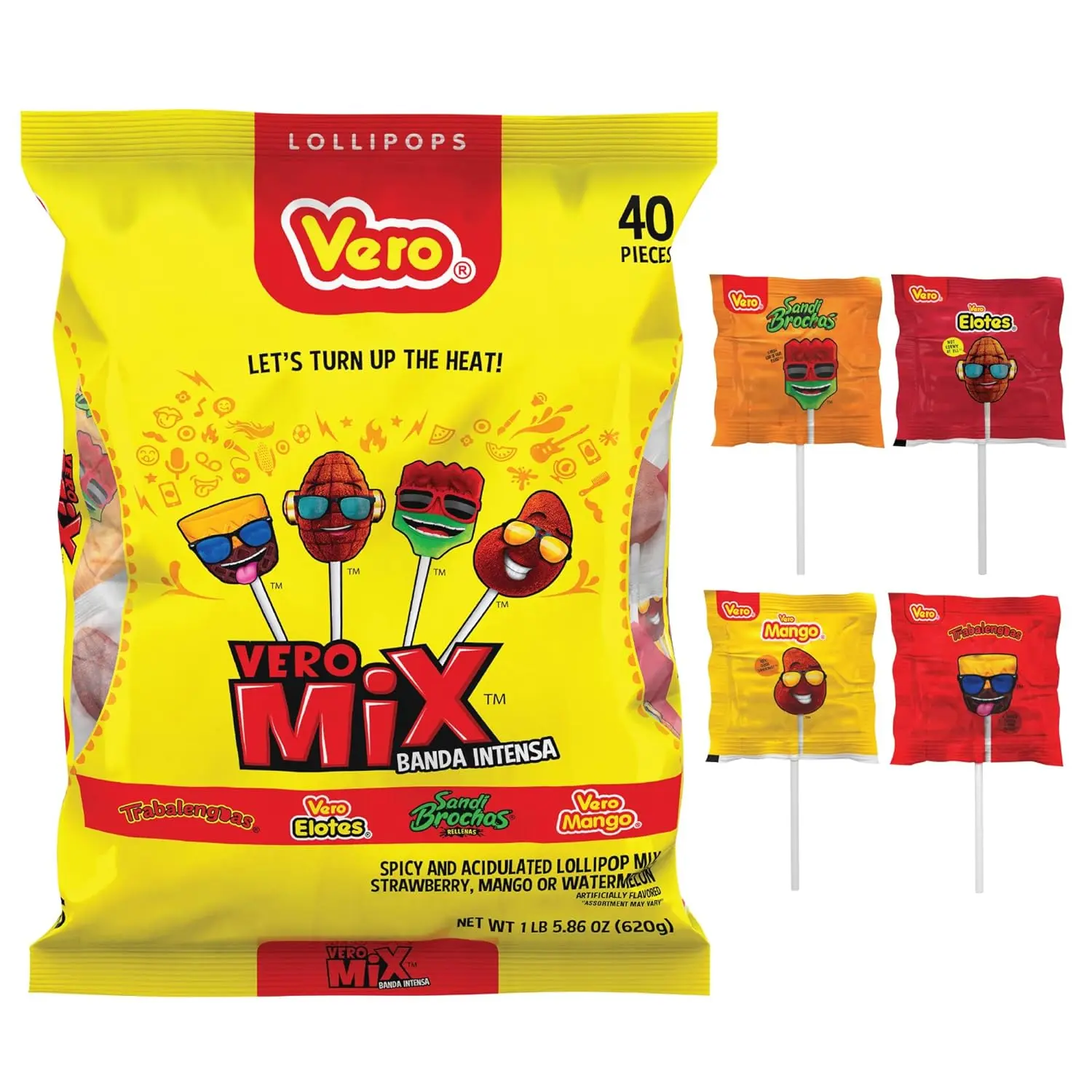 Vero Mix Banda Intensa Fuego Assorted Chili Lollipops Artificially Flavored 40 Counts
