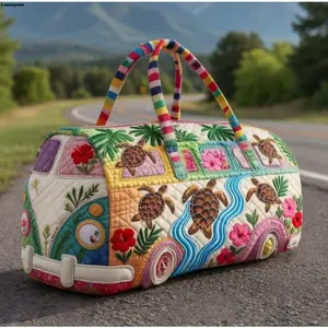 3D Printed Beach Themed Quilted Duffle Bag For Women, Lightweight Large Capacity Handheld Tote, Multi Purpose Practical Carryall Suitable For Fitness Activities Beach Vacations Outdoor Tours And Daily Casual Trips