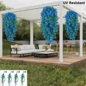8pcs Large Outdoor Blue Trumpet Flower Hanging Decor, High Fidelity Open Shape, UV Resistant, No Power Needed, Home Garden Patio Decoration, Outdoor Artificial Flowers