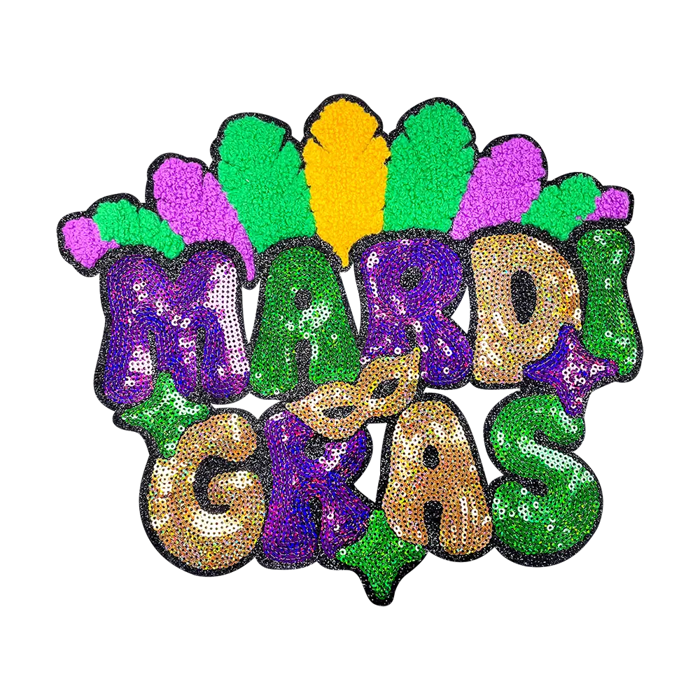 Mardi Gras Sequin Patches Embroidered Applique for Repairing Clothes Bags Jackets Backpacks DIY Fashion Decoration Accessories