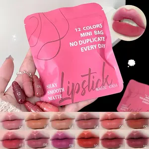 12Pcs small Mini Capsule Lipstick Set Long Lasting Mate Makeup Waterproof Smudgeproof Non Transfer Lip Glossy Moisturizing Lip Glaze Suitable For Beginners Cosmetic gift