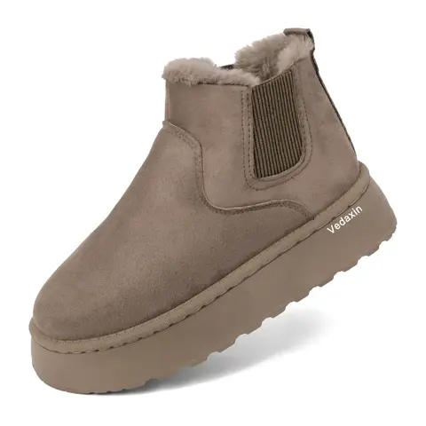 Womens Faux Leather Suede Winter  Sole Durable Snow Rain Outdoor Boots,Non-Slip Comfort with Thick Slipper House Indoor Flat Soles and Platform Snow Boots Perfect for Winter Shoes Springfresh