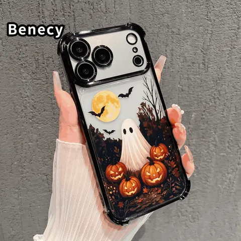 Ghosts' Campfire Gathering Pattern Drop Proof Transparent Electroplated 4-Corner Cellphone Casing for iPhone Series (17 Pro,16 Pro Max,15 Plus,14,13,12,11,SE,Air) Multi-Model Protective Cover
