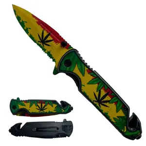 4.75" Marijuana Half Serrated Blade Assist-Open Rescue Knife with Belt Cutter & Glass Breaker Portable Tool Accessories Survival Tools