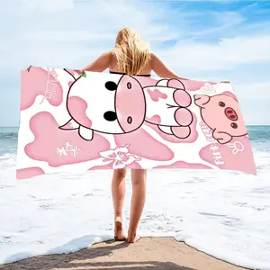 Comfortable Quick-Dry Beach Towel, Animal Theme Cartoon Cow Pig Butterfly Design, Digital Print, Ideal for Beach Pool Living Room Camping