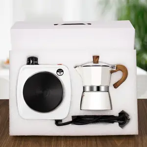2-in-1 Moka Pot Espresso Set with Electric Stove 3 Cup  Stovetop Coffee Maker Percolator Italian Classic Mocha Coffee Machine for Italian and Cuban Cafe Brewing Portable Camping Travel