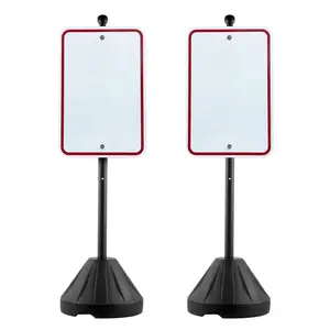 【fathersdaygift】VEVOR Portable Sign Post, 5 ft Cast Iron Sign Post Holder with Hard Plastic Base & Wheels, Movable Parking Sign Stand for No Parking Street Signs, Handicap Parking Sign, with Base, Bolts Nuts, Black