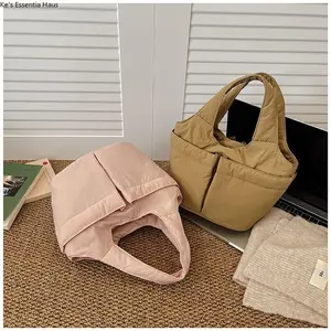 Viral Soft Puffer Mini Tote Bag - Lightweight Nylon Quilted Handbag with Pockets, Minimalist Casual Daily & Travel Tote for Women, Perfect for Work, Shopping & Errands