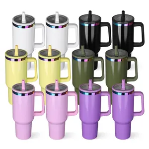 FASTSUB 40 oz Rainbow Plated Tumbler with Flip Straw Lid 12 Pack, Double Wall Vacuum Insulated Stainless Steel Cup for Laser Engraving Custom Design