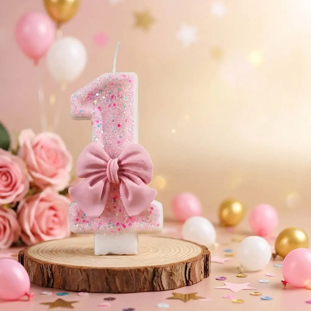 Bowknot Design Birthday Cake Candle, 1 Count Sparkling Bowknot Cake Candle, Cute Birthday Candle Decoration, First Birthday Party Cake Decoration, Ornaments, Halloween, Birthday Cake Decorations