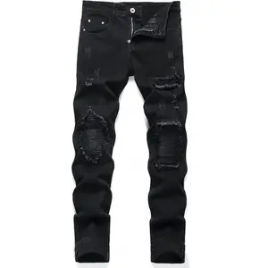 Men's Patch Ripped Stretch Regular Fit Jeanjeans for men pants for men