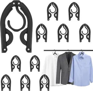 10 Pcs Black Foldable Lightweight Travel Hangers - Space-Saving Portable Plastic Hangers with 3-Step Folding Design - Durable for Suitcases, Backpacks & Trips - Home Organizer Hanging Solution