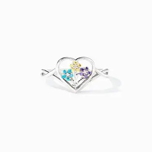 Birthstones Flower Heart Ring